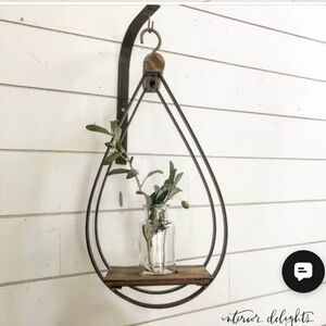 Interior Delights Rustic Wall Hanging Shelf with Glass Vase NIB